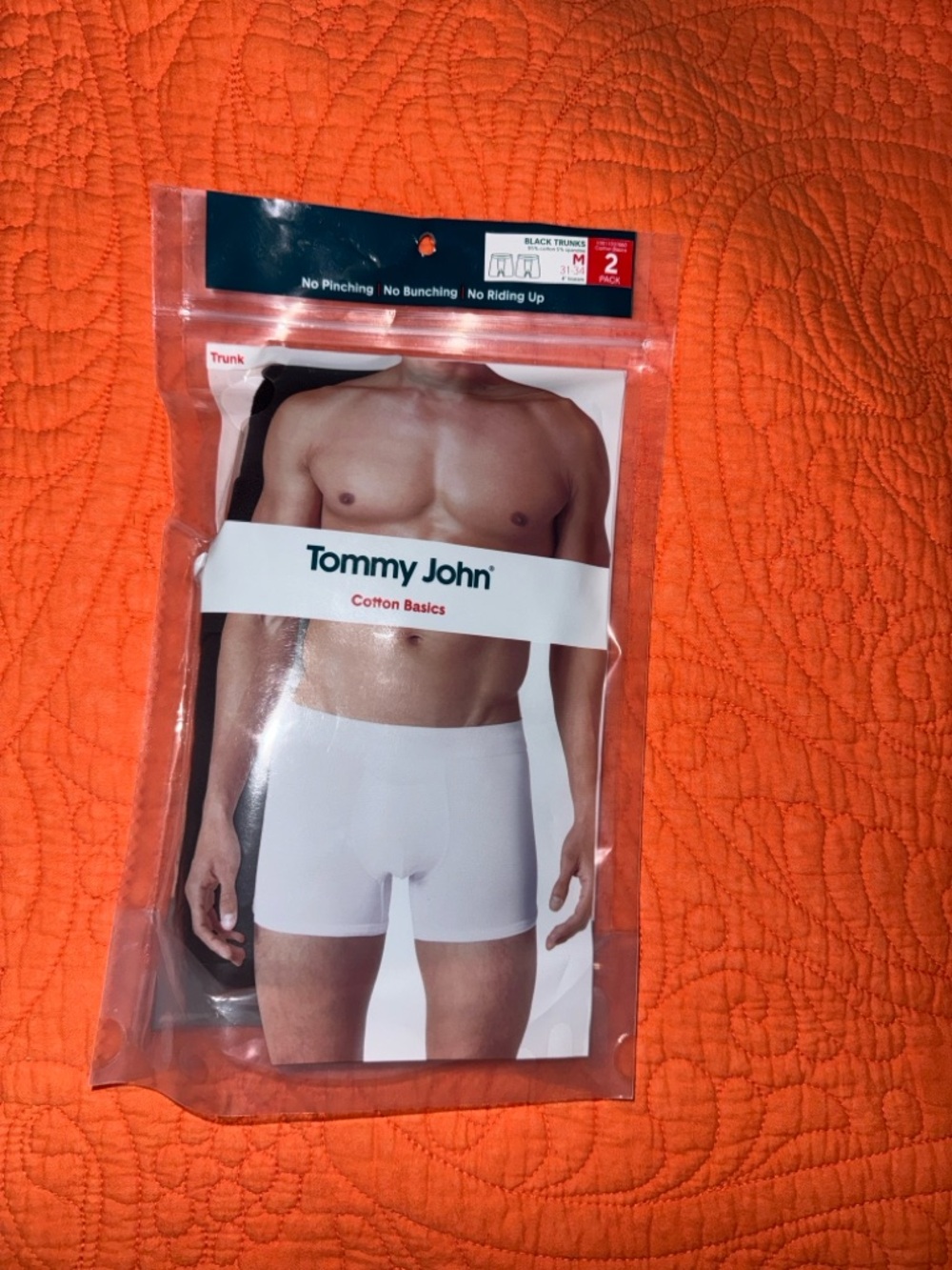 Tommy John Black Cotton Basics Men's Trunks - 2 Pack Sz Med Minimum Bunch Soft